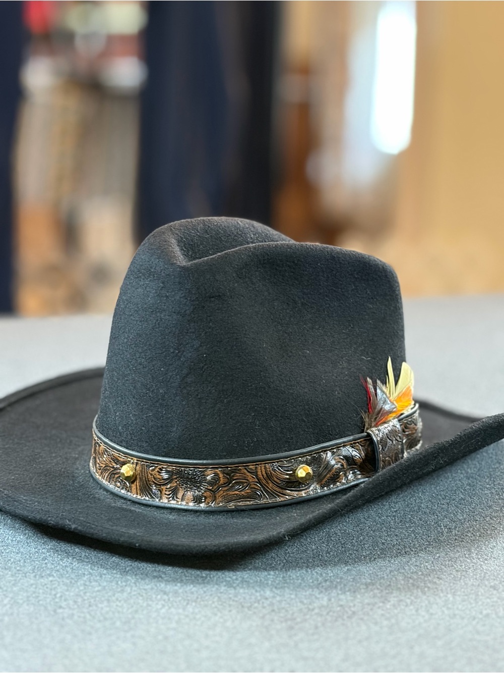 Vintage Western Cowgirl Hat Wool Felt Size 7 1/8 Bollman Feather Rodeo WPL 5923